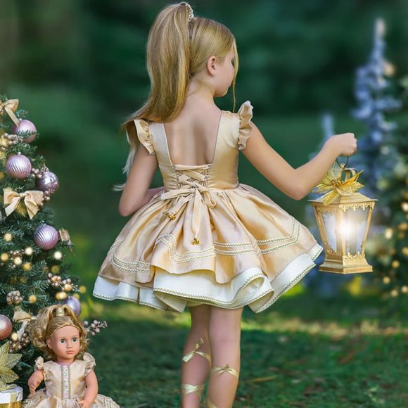 NWT Dollcake Gleam In The Light Dress Gold Holiday Photo Special Occasion sz 7 - Picture 3 of 4